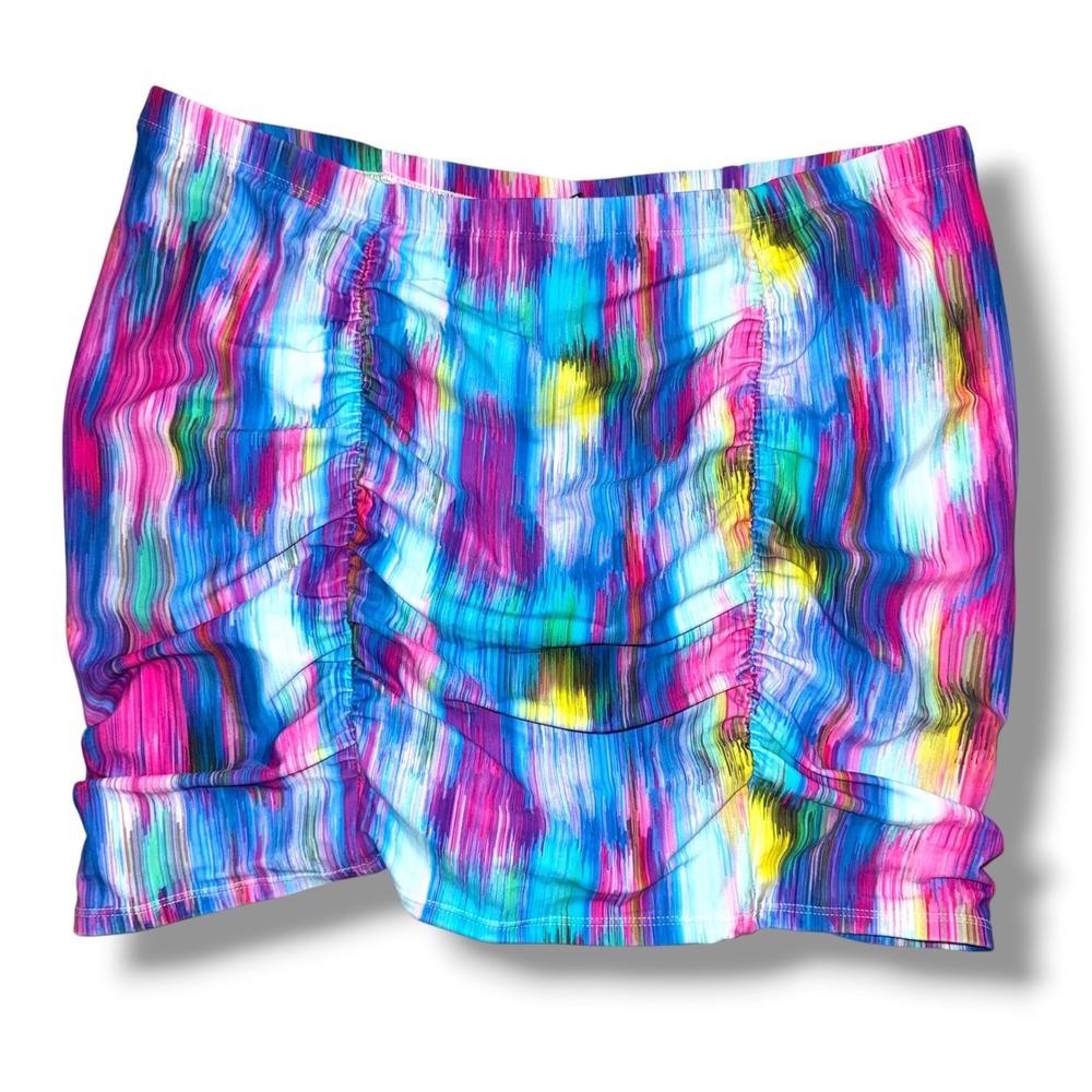Torrid Swim Skirt Women Size 1 Multicolor Ruched Abstract Print Skirtini Brief